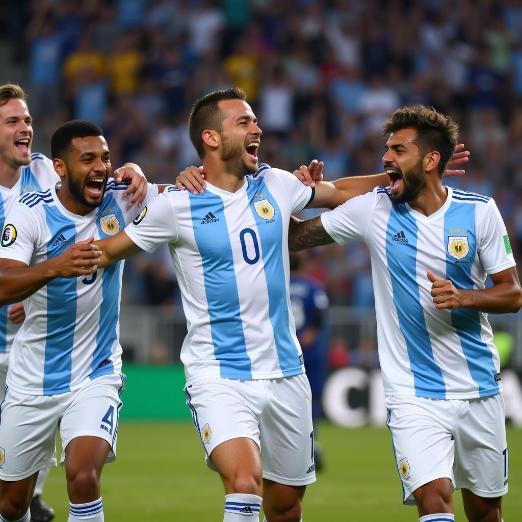 Cầu thủ Argentina ăn mừng bàn thắng tại vòng loại World Cup 2022