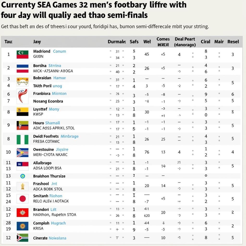 SEA Games 32 Men's Football Standings