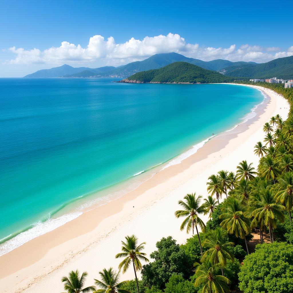 Bãi biển Nha Trang với bờ cát trắng mịn và làn nước trong xanh