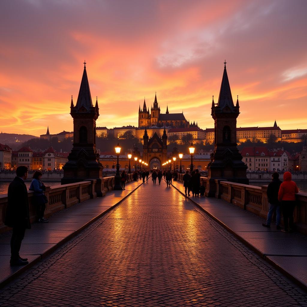 Charles Bridge in Prague at Sunset