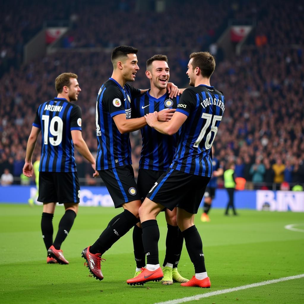 Cầu thủ Inter Milan ăn mừng bàn thắng