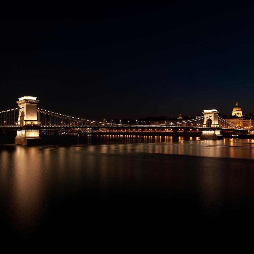 Cầu Xích Széchenyi lung linh về đêm tại Budapest