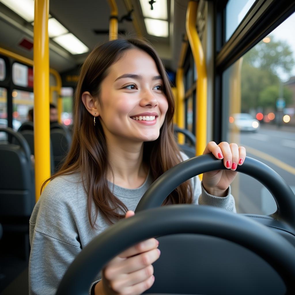 Young woman riding the bus