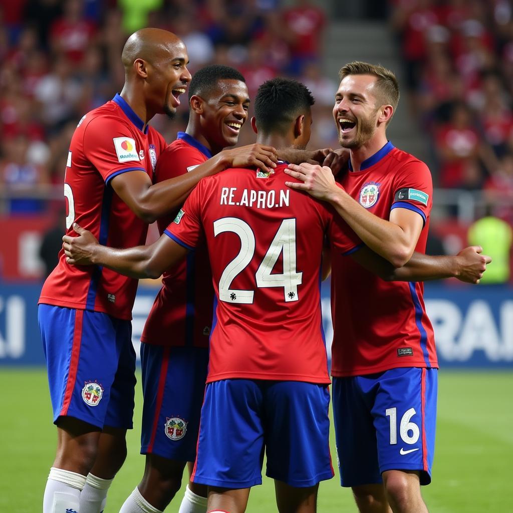 Cầu thủ Costa Rica ăn mừng chiến thắng ở vòng play-off World Cup 2022