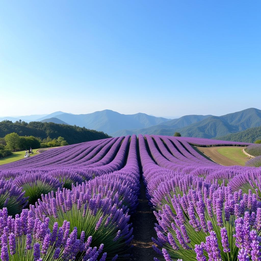 Cánh đồng hoa oải hương tím ngắt trên đảo Jeju