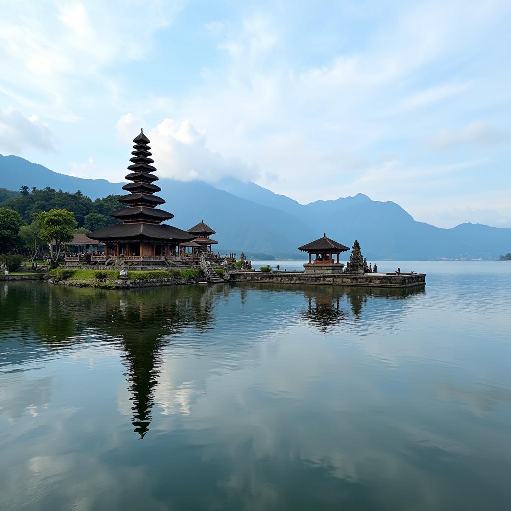 Đền Ulun Danu Bratan, ngôi đền nổi tiếng trên hồ Bratan, Bali.