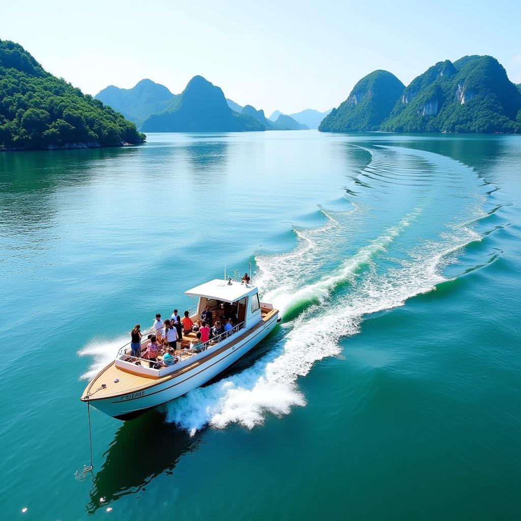 Tàu cao tốc chở du khách đến Ninh Vân Bay