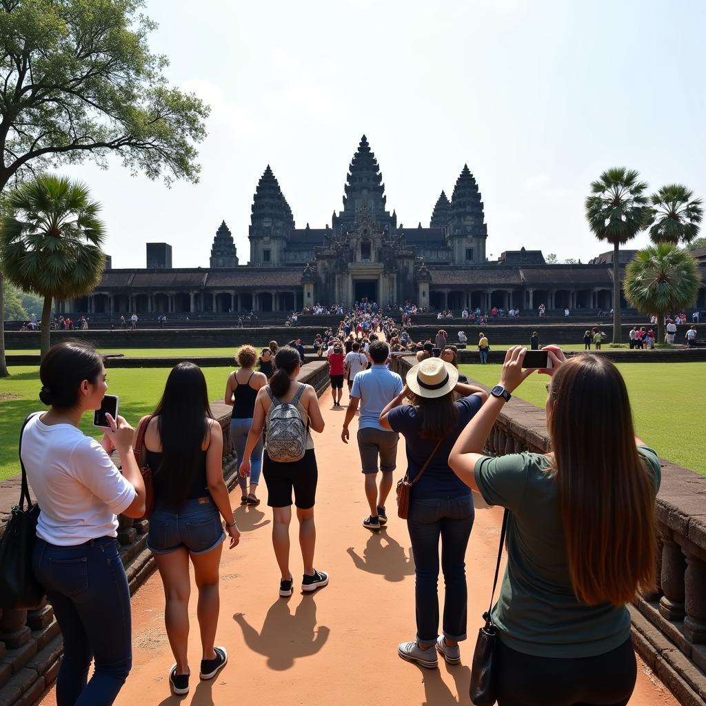 Du khách tham quan Angkor Wat