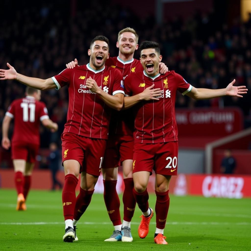 Cầu thủ Liverpool ăn mừng bàn thắng