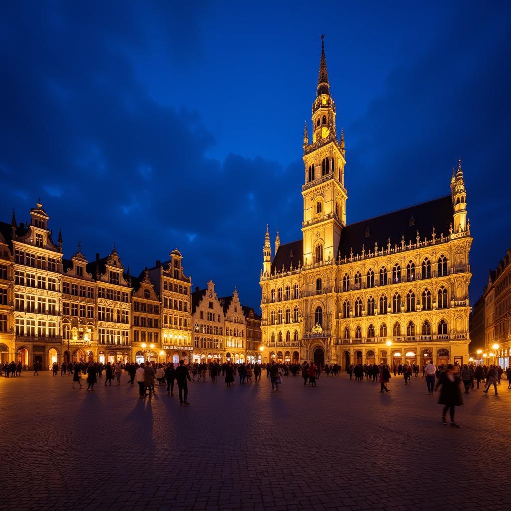 Quảng trường Grand Place Brussels lung linh về đêm