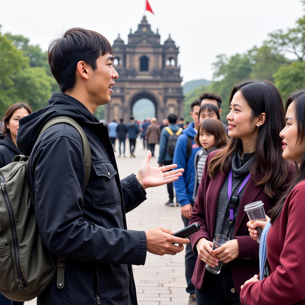 Tourist guide helping tourists