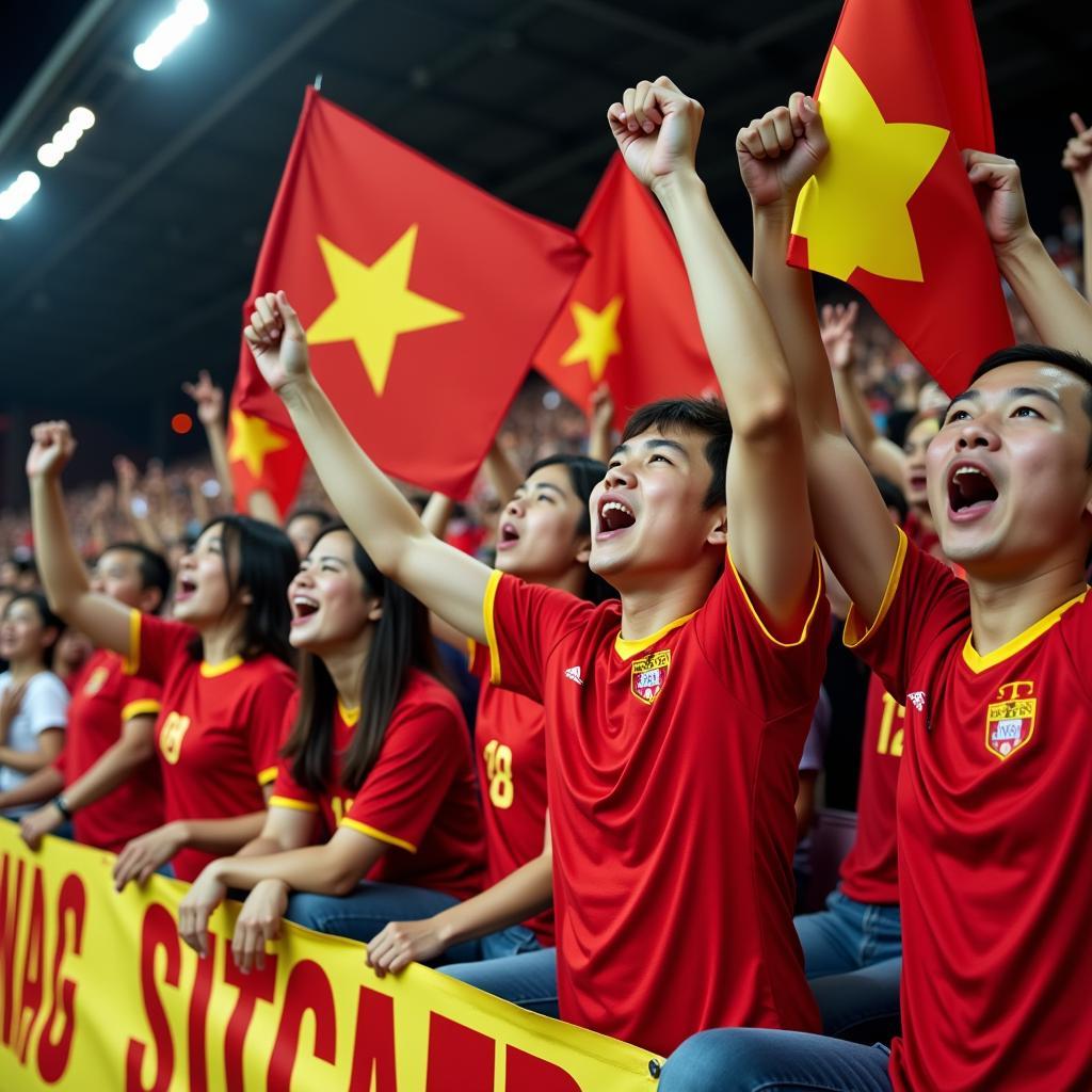 Fans cheering at My Dinh Stadium