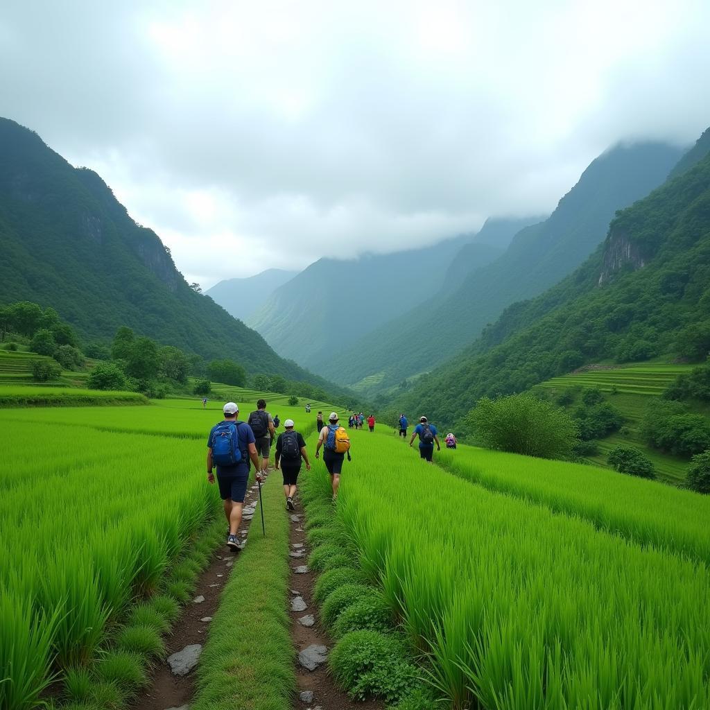 Du khách trải nghiệm trekking tại Khu Du Lịch Sinh Thái Pù Luông