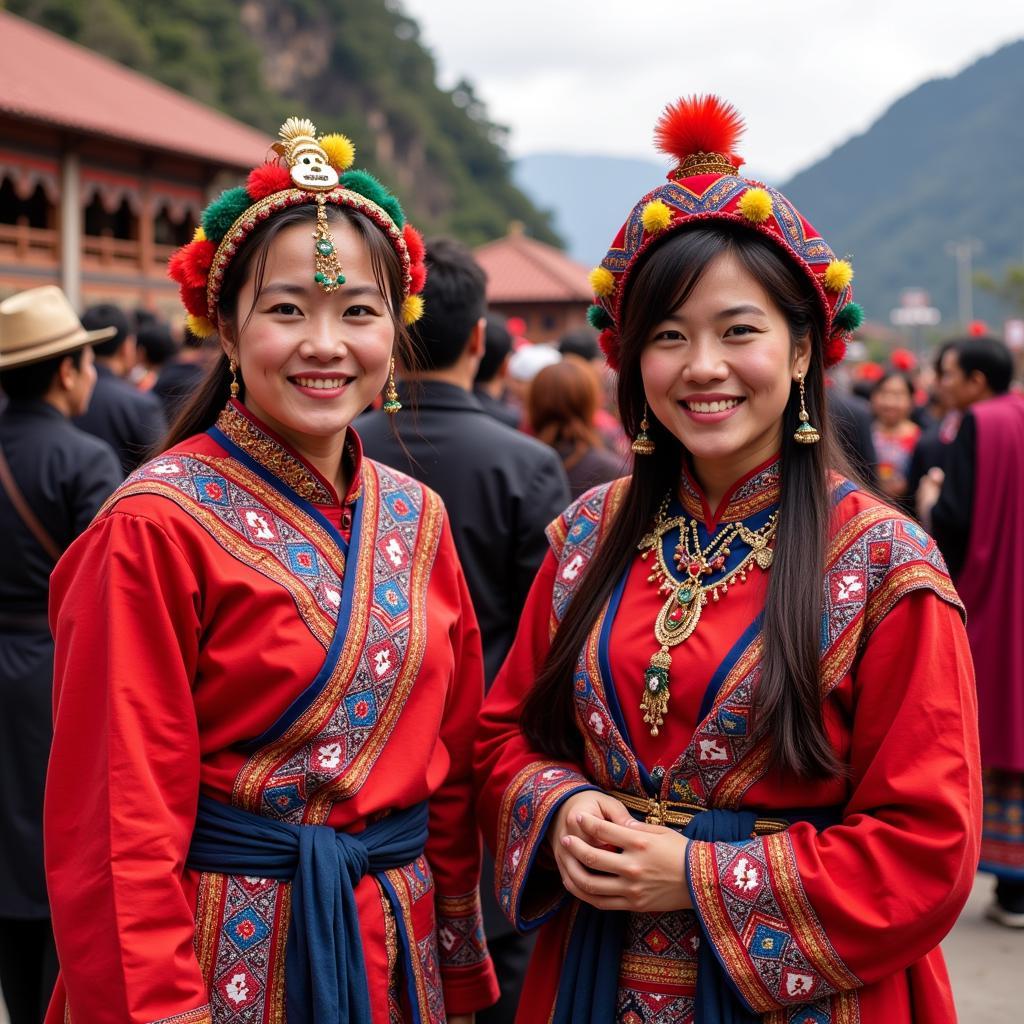 Người dân Bhutan trong trang phục truyền thống tại lễ hội