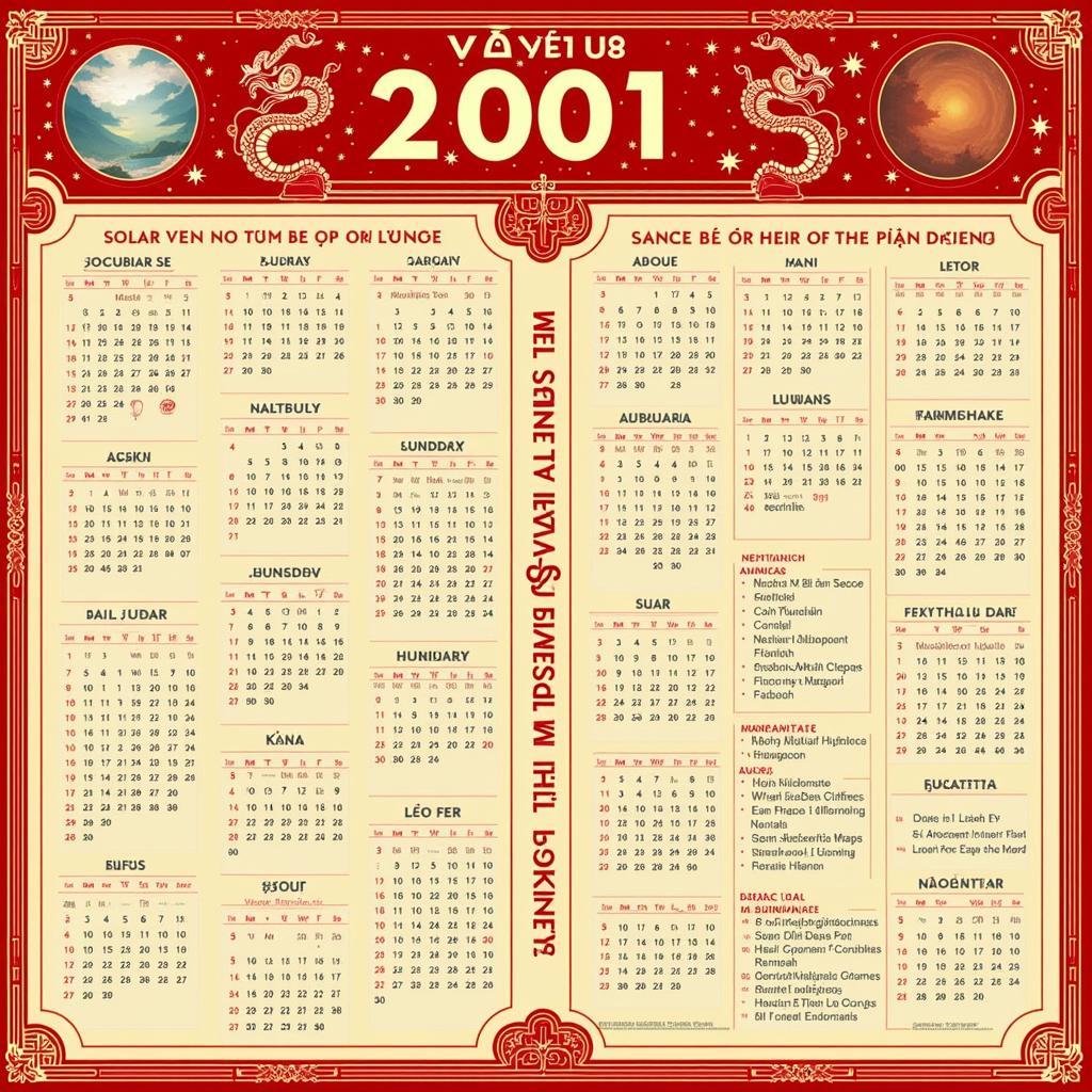 Lịch âm dương năm 2001