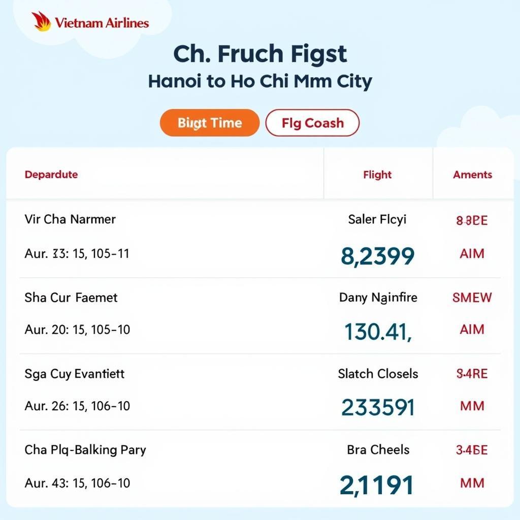 Lịch Bay Hà Nội TP Hồ Chí Minh Vietnam Airlines