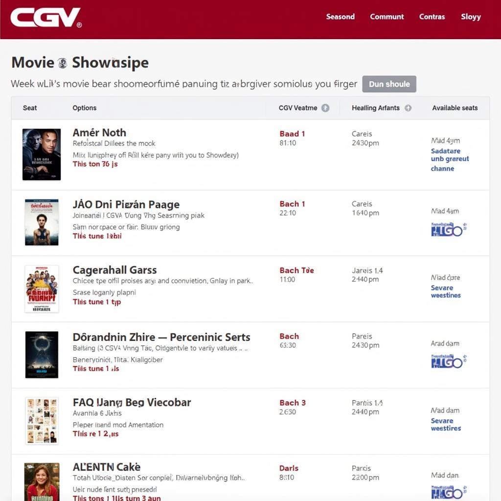 Lịch chiếu phim CGV Vũng Tàu trên website