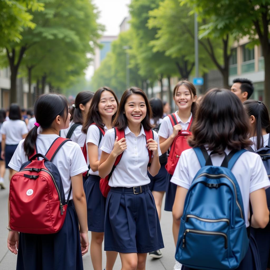 Students returning to school in Hanoi