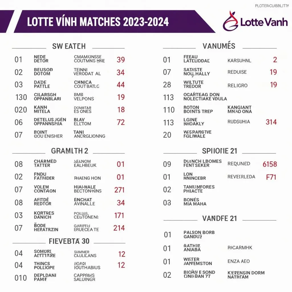 Lịch thi đấu Lotte Vĩnh mùa giải 2023-2024