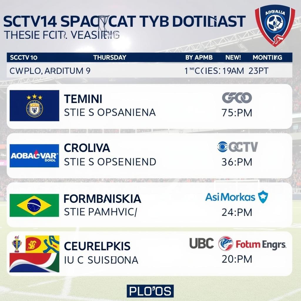 Lịch phát sóng bóng đá trên SCTV14