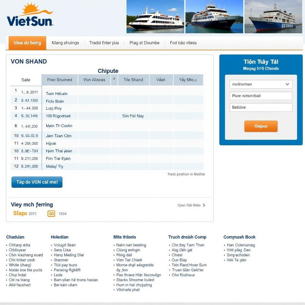 Lịch tàu VietSun trên website