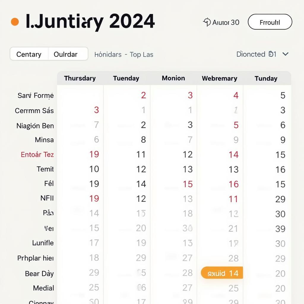 Lịch tháng 1 năm 2024 dương lịch