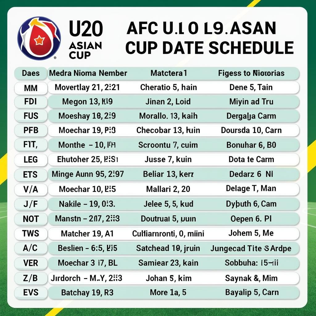 Lịch thi đấu AFC U20 Asian Cup