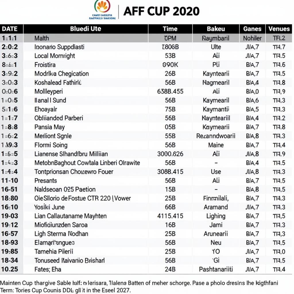 Lịch Thi Đấu AFF Cup 2020