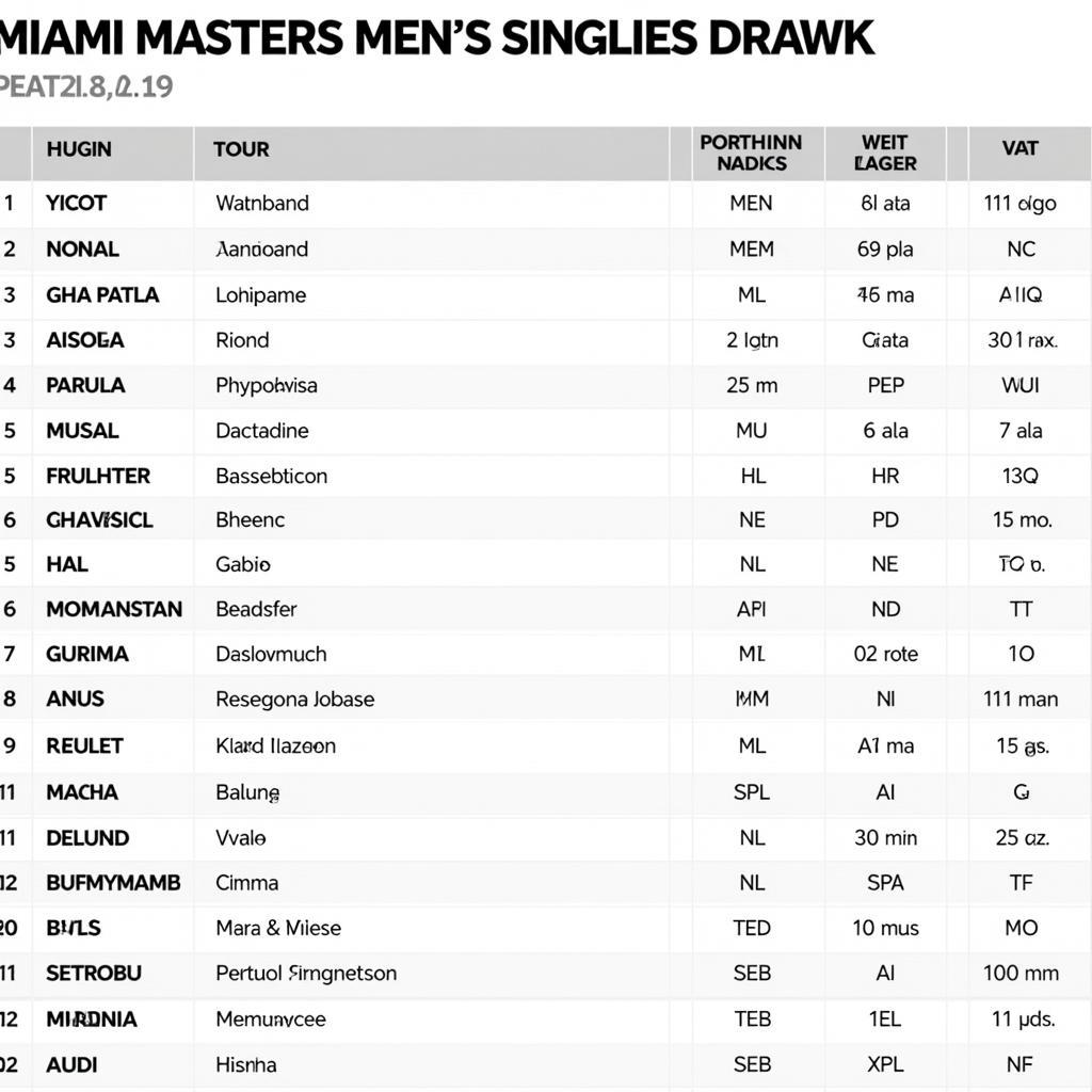 Lịch Thi Đấu Miami Masters Đơn Nam