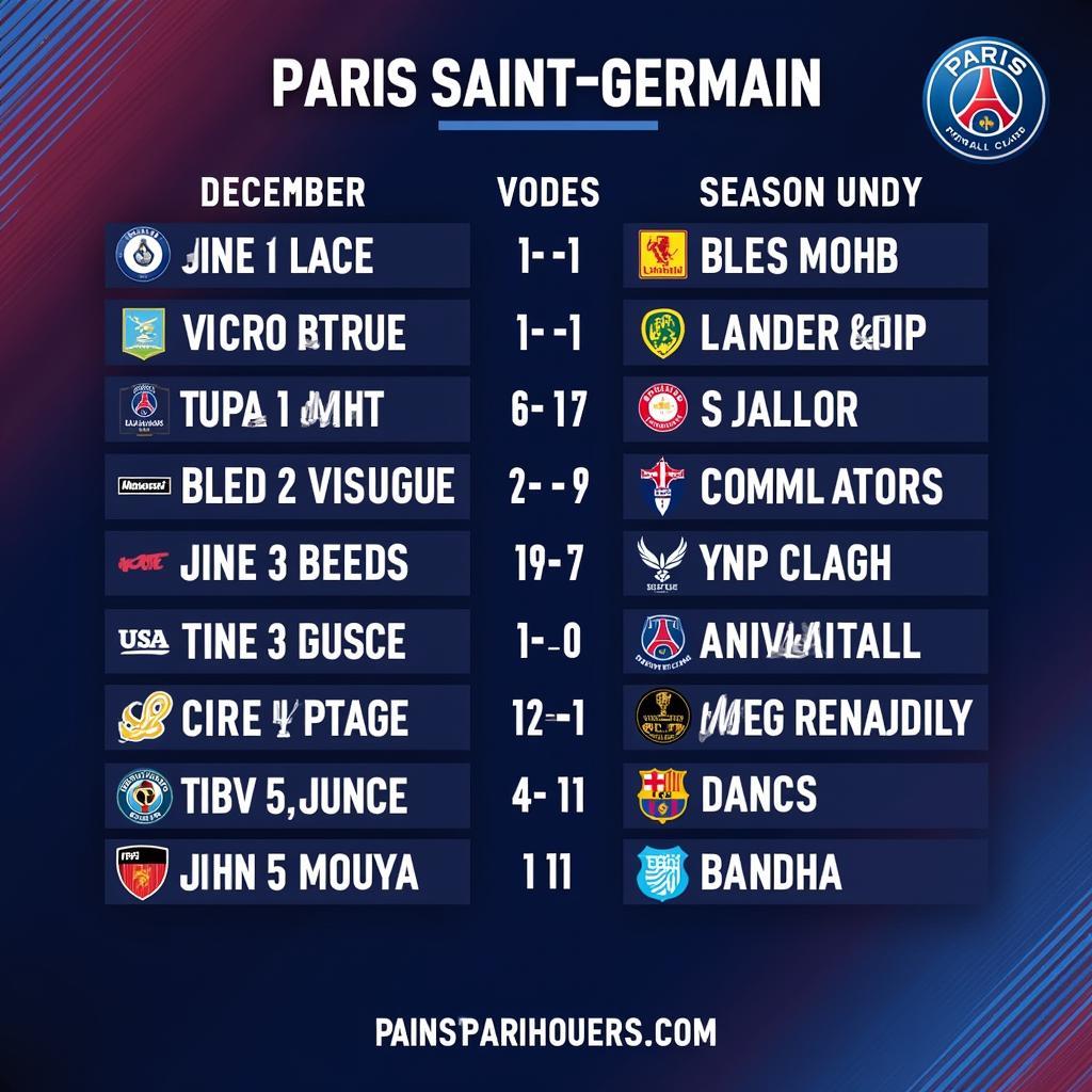 Lịch thi đấu PSG