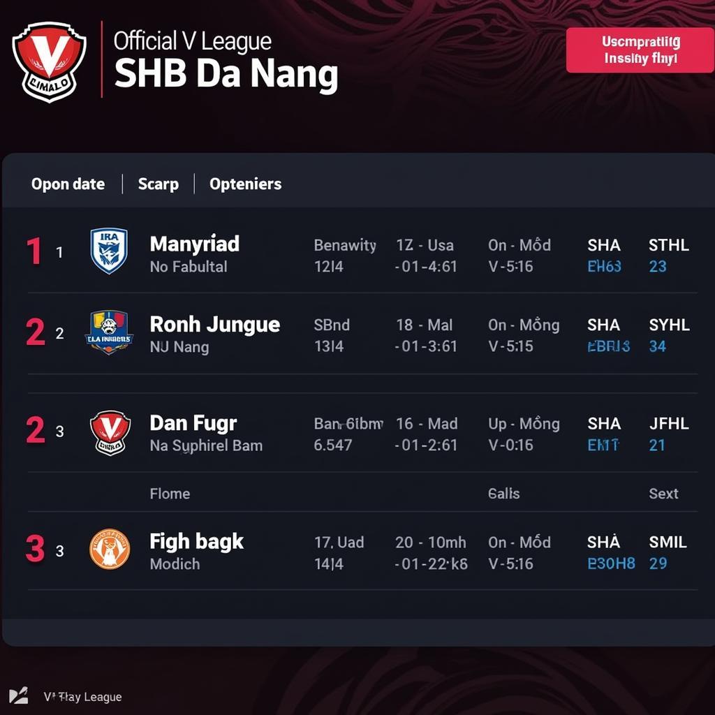 Lịch thi đấu SHB Đà Nẵng tại V.League