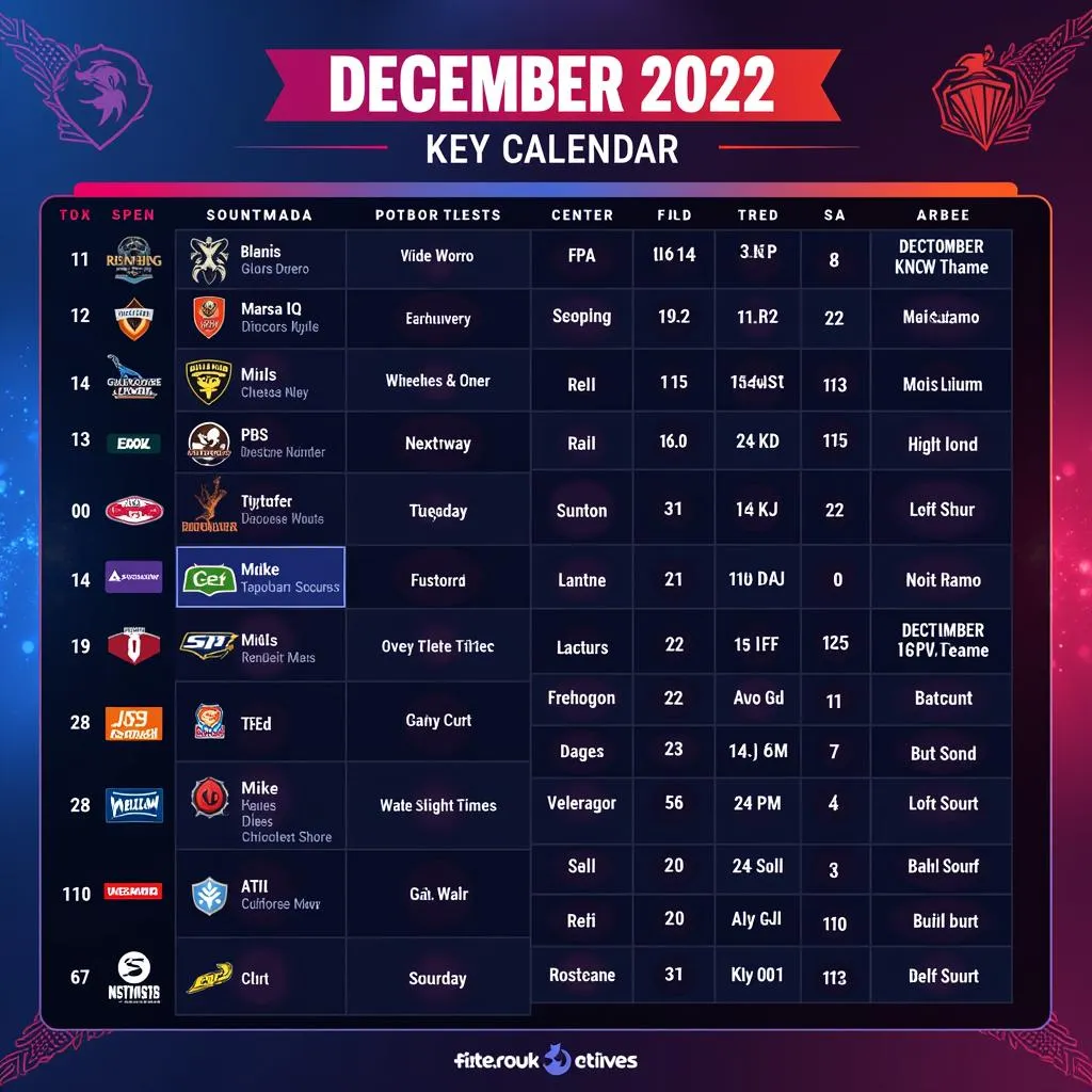 Lịch thi đấu Esports tháng 12/2022