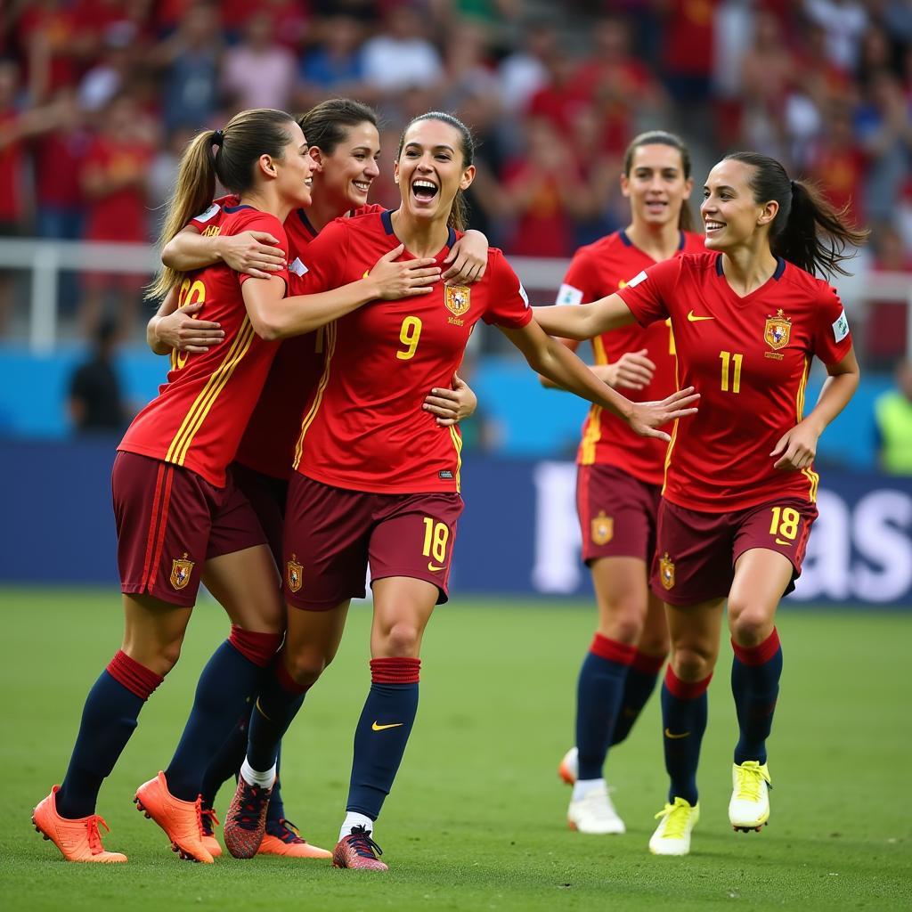 Lịch thi đấu vòng tứ kết World Cup Nữ -  Alexia Putellas ăn mừng bàn thắng với đồng đội.