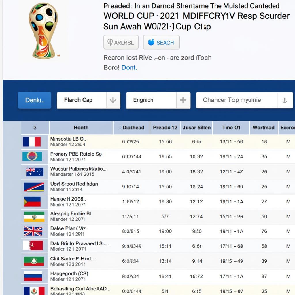 Lịch thi đấu World Cup 2021 trên website