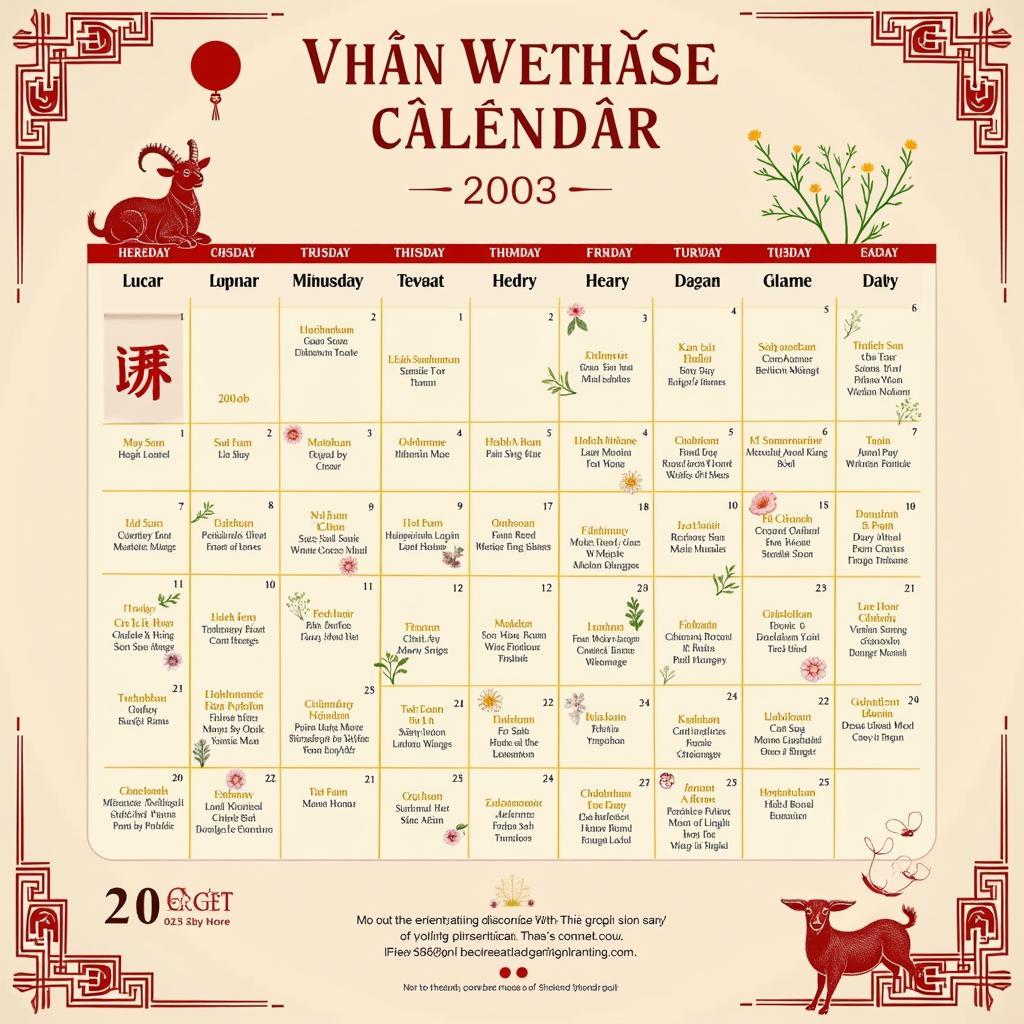 Lịch Vạn Niên 2003 Quý Mùi