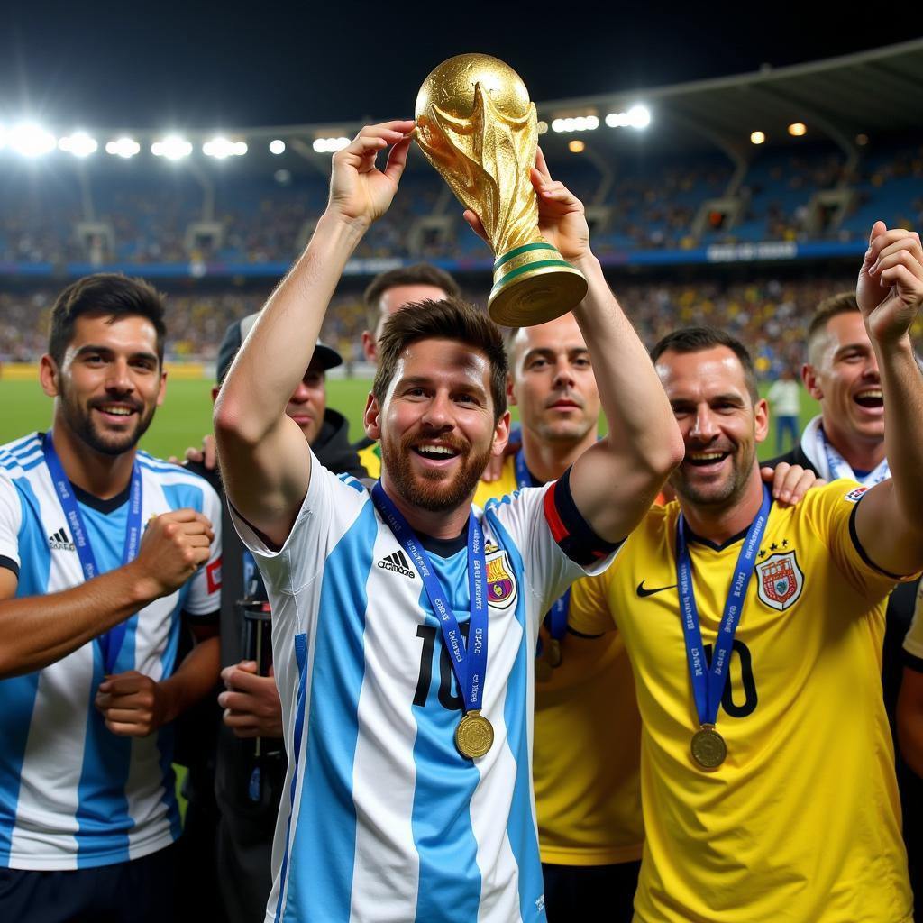 Lionel Messi celebrates victory at World Cup 2014