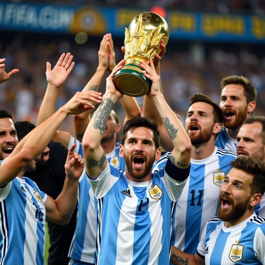 Lionel Messi cùng đồng đội ăn mừng chức vô địch World Cup 2022