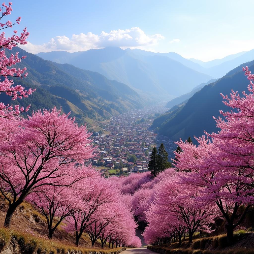 Sapa in February with blooming peach blossom