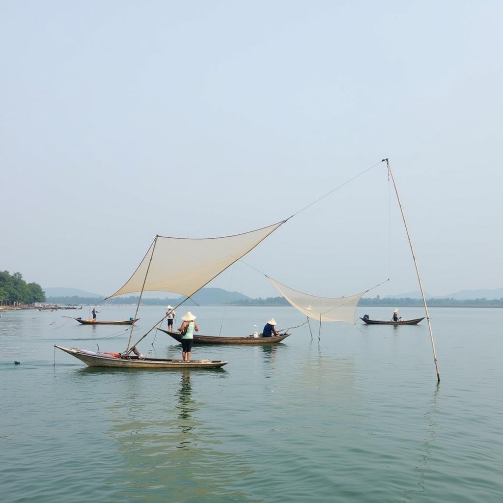 Người dân đánh cá trên hồ Na Hang