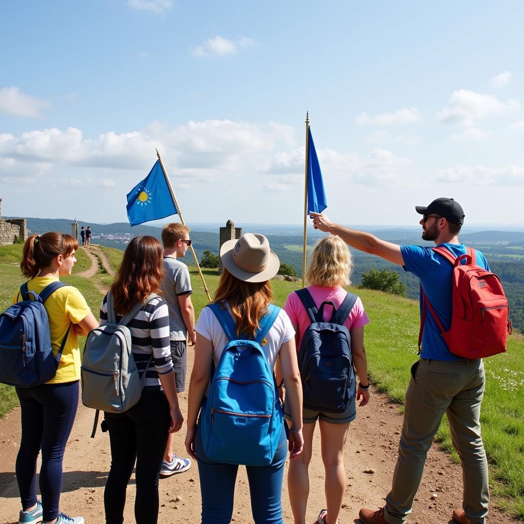 Tourists participating in a guided tour.