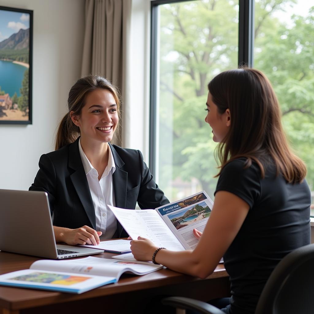 Travel Agent Consulting a Customer