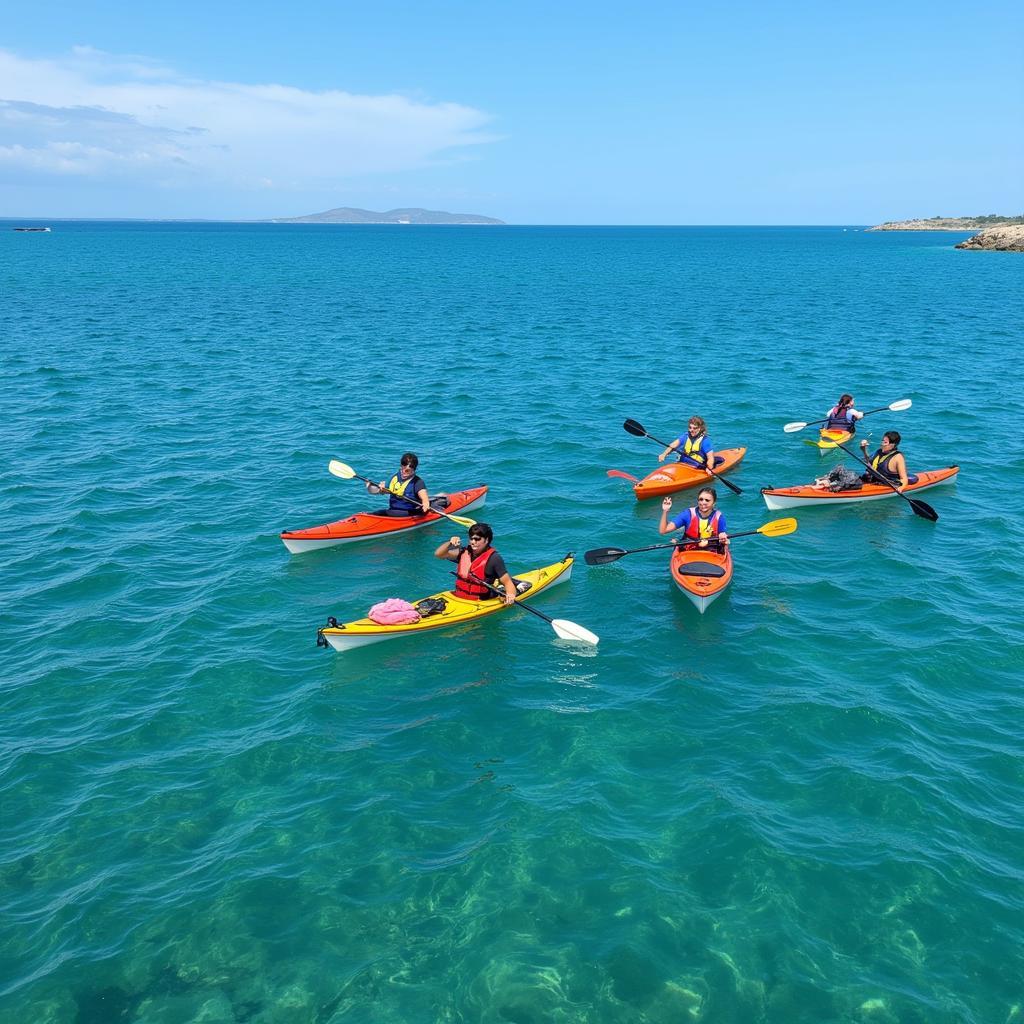 Du khách tham gia hoạt động chèo thuyền kayak tại Paradise Bay Resort