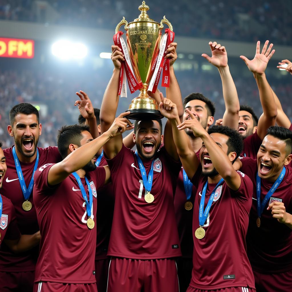 Niềm vui chiến thắng của đội tuyển Qatar sau khi vô địch Asian Cup 2019