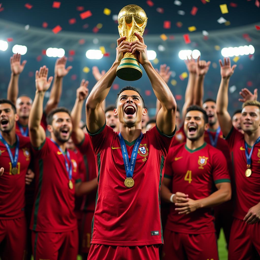 Ronaldo cầm cúp vàng World Cup