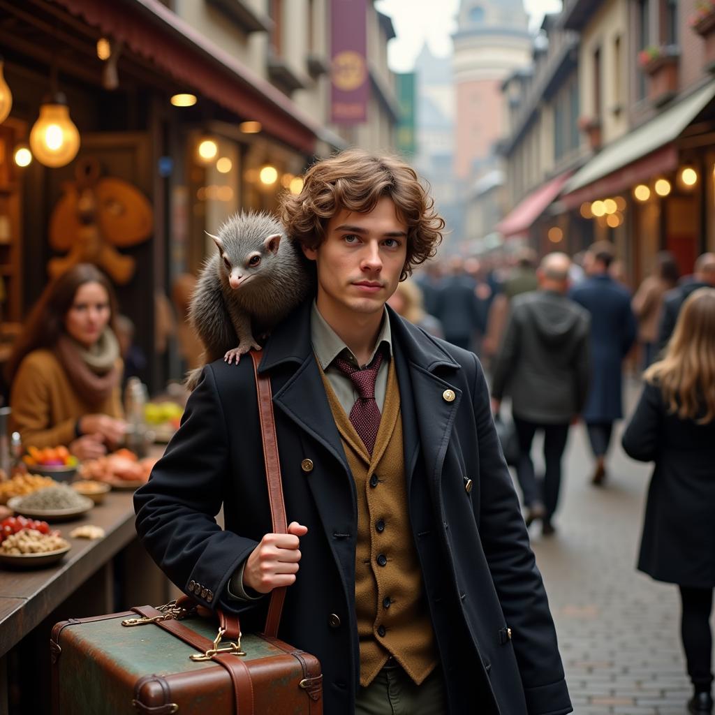 Newt Scamander và Niffler trong Sinh Vật Huyền Bí 2