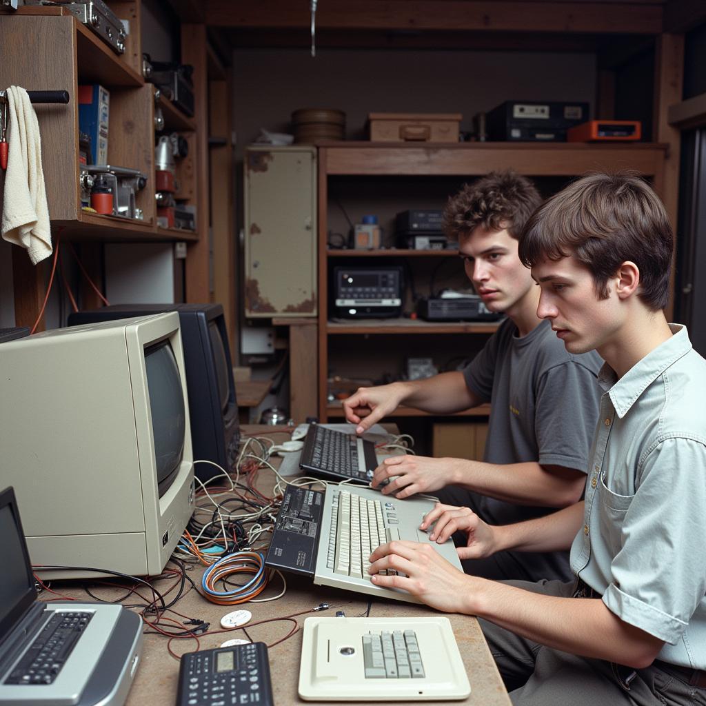 Steve Jobs và Steve Wozniak trong garage