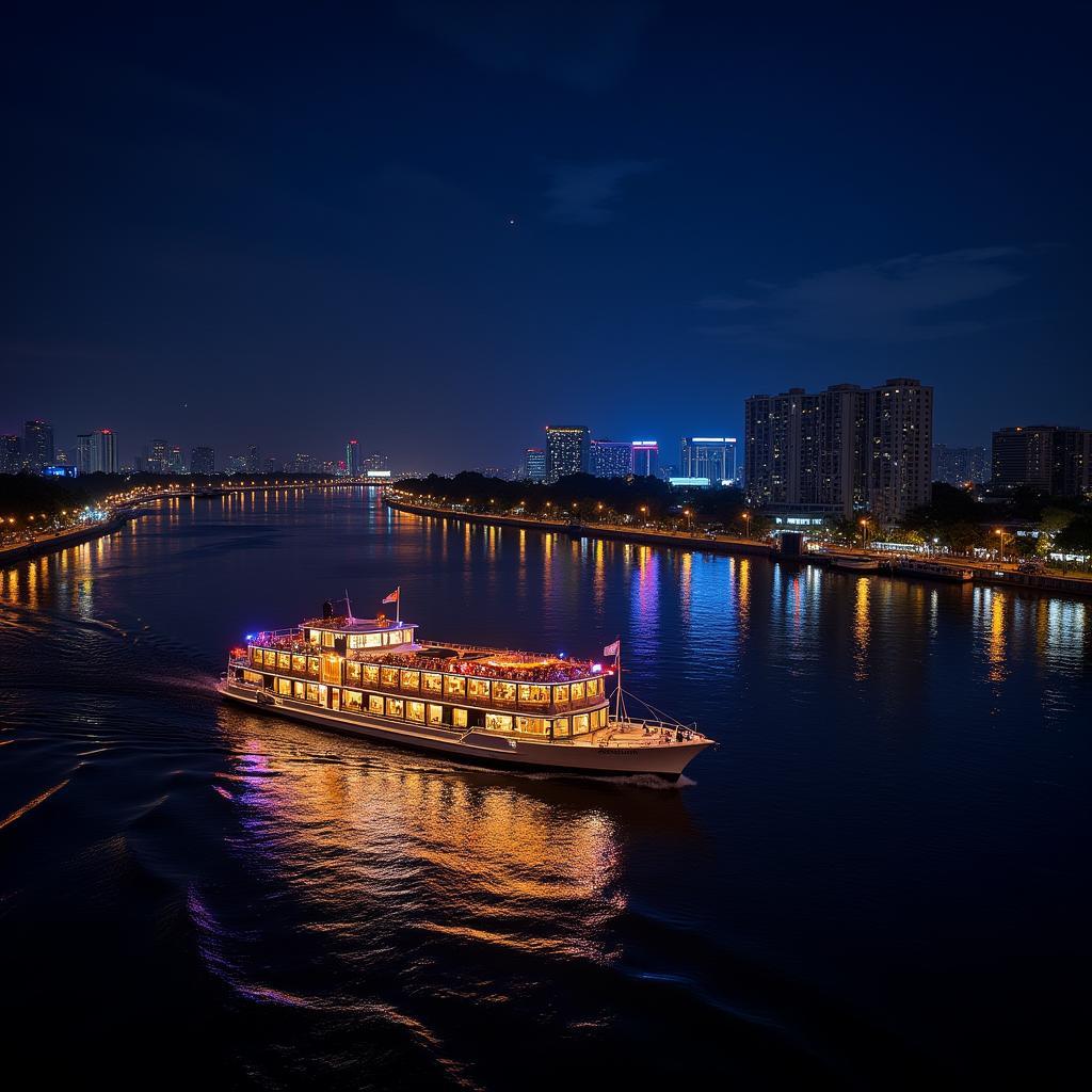 Tàu du lịch Bến Nghé lung linh ánh đèn trên sông Sài Gòn