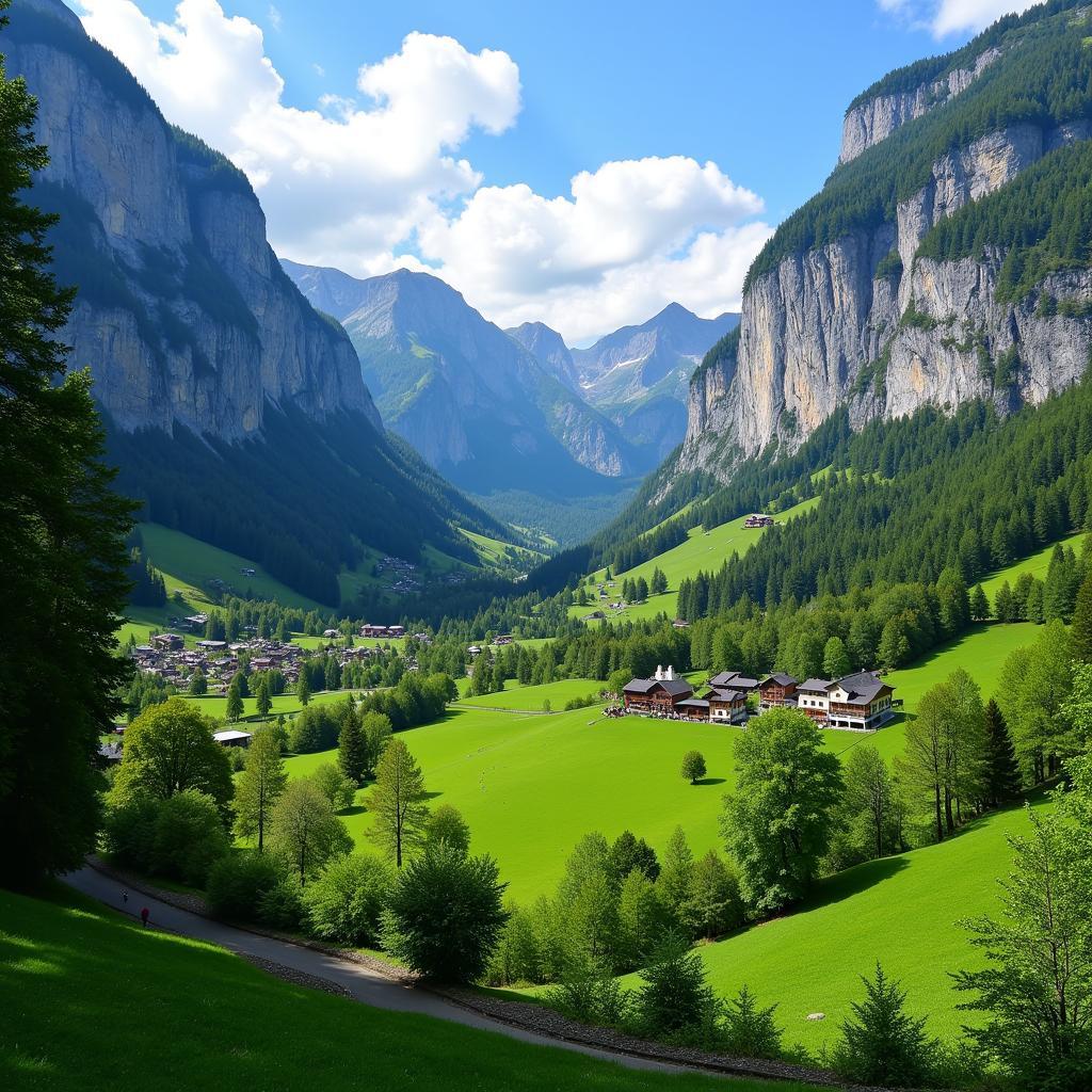 Thung lũng Lauterbrunnen xanh mướt giữa hai vách núi dựng đứng