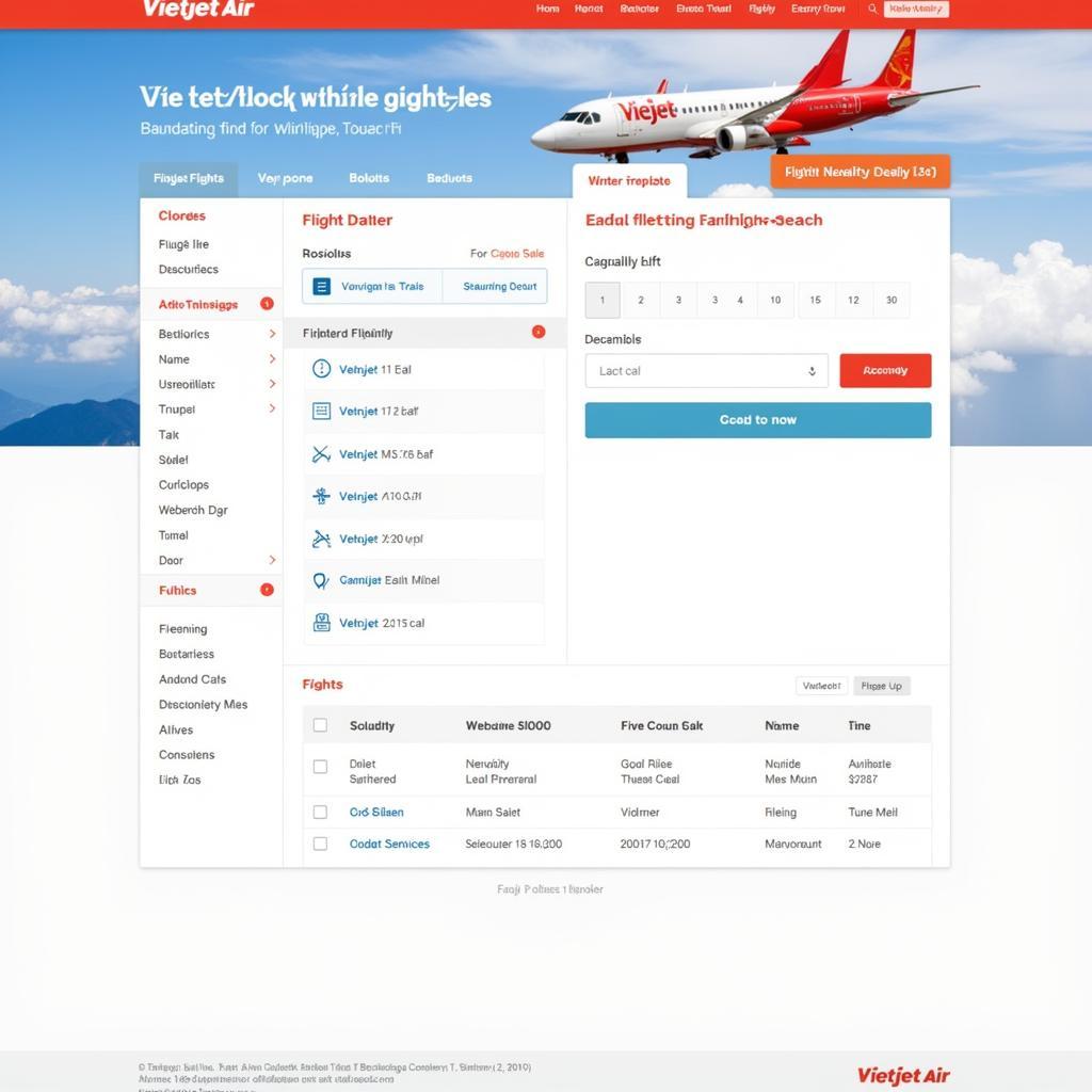 Giao diện tra cứu lịch bay Vietjet Air trên website