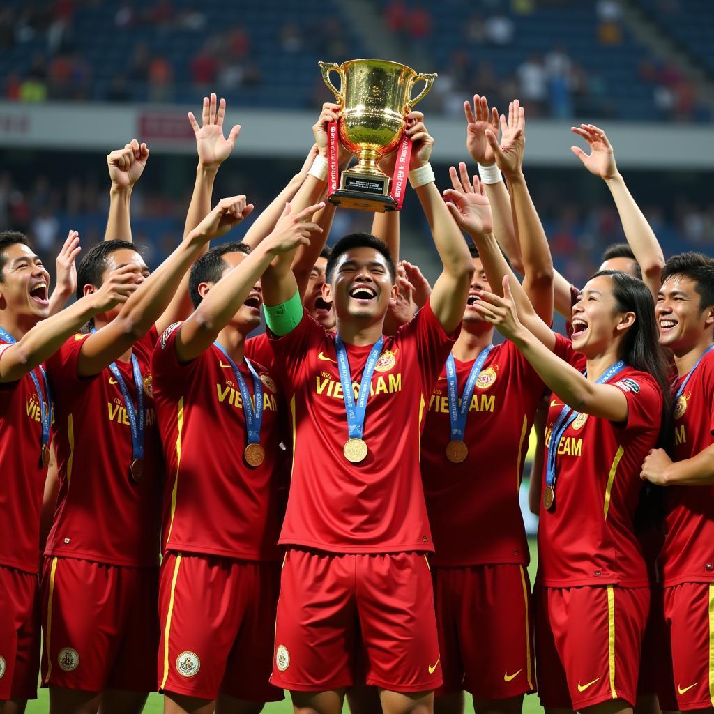 U23 Vietnam team celebrating their gold medal victory at SEA Games 31